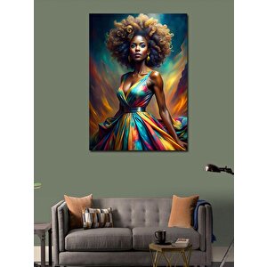 Kanvas Tablo Renkli Elbiseli Siyahi Kadın 100x140 cm