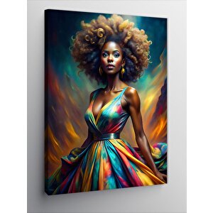 Kanvas Tablo Renkli Elbiseli Siyahi Kadın 50x70 cm