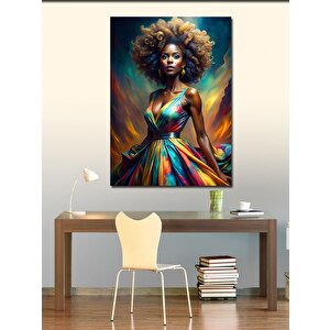 Kanvas Tablo Renkli Elbiseli Siyahi Kadın 50x70 cm