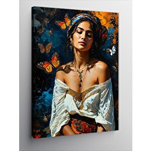 Kanvas Tablo Esmer Kadın Ve Kelebkler 100x140 cm