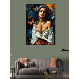 Kanvas Tablo Esmer Kadın Ve Kelebkler 100x140 cm