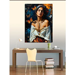 Kanvas Tablo Esmer Kadın Ve Kelebkler 100x140 cm