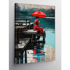 Kanvas Tablo Kırmızı Şemsiyeli Kadın 50x70 cm