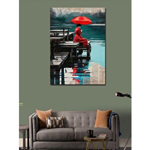 Kanvas Tablo Kırmızı Şemsiyeli Kadın 50x70 cm