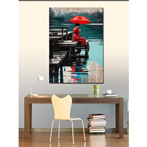 Kanvas Tablo Kırmızı Şemsiyeli Kadın 50x70 cm