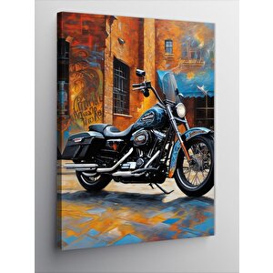Kanvas Tablo Siyah Chopper Motosiklet 100x140 cm