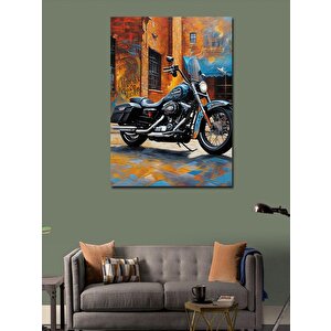 Kanvas Tablo Siyah Chopper Motosiklet 100x140 cm