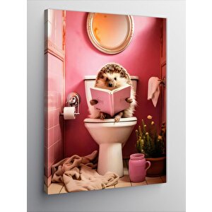 Kanvas Tablo Tuvalette Kitap Okuyan Kirpi 70x100 cm