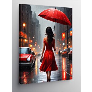 Kanvas Tablo Kadın Ve Kırmızı Şemsiye 50x70 cm