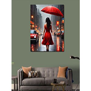 Kanvas Tablo Kadın Ve Kırmızı Şemsiye 70x100 cm