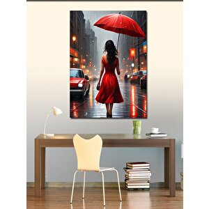 Kanvas Tablo Kadın Ve Kırmızı Şemsiye 70x100 cm