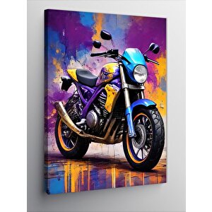Kanvas Tablo Renkli Fon Motosiklet 100x140 cm