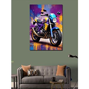Kanvas Tablo Renkli Fon Motosiklet 50x70 cm