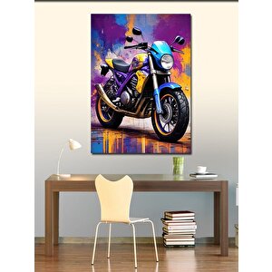 Kanvas Tablo Renkli Fon Motosiklet 50x70 cm