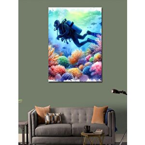 Kanvas Tablo Renkli Mercanlar Ve Dalgıç 70x100 cm
