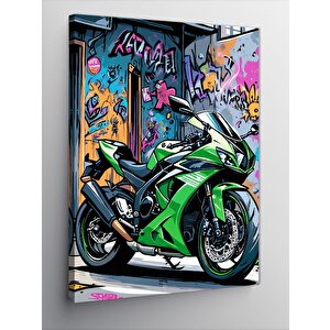 Kanvas Tablo Yeşil Yarış Motosikleti 70x100 cm