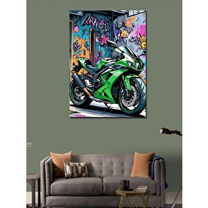 Kanvas Tablo Yeşil Yarış Motosikleti 50x70 cm