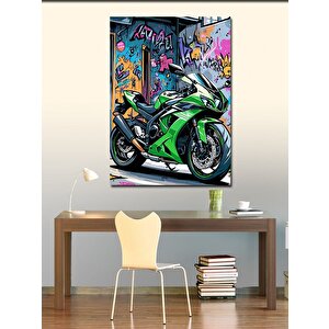 Kanvas Tablo Yeşil Yarış Motosikleti 50x70 cm