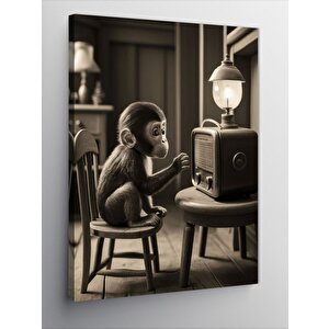 Kanvas Tablo Lambalı Radyo Ve Maymun 100x140 cm
