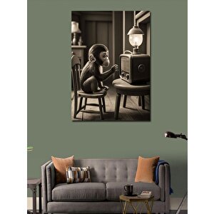 Kanvas Tablo Lambalı Radyo Ve Maymun 70x100 cm
