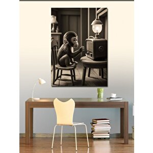 Kanvas Tablo Lambalı Radyo Ve Maymun 70x100 cm