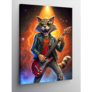 Kanvas Tablo Elektro Gitar Çalan Rakun 50x70 cm