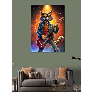 Kanvas Tablo Elektro Gitar Çalan Rakun 100x140 cm