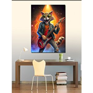 Kanvas Tablo Elektro Gitar Çalan Rakun 100x140 cm