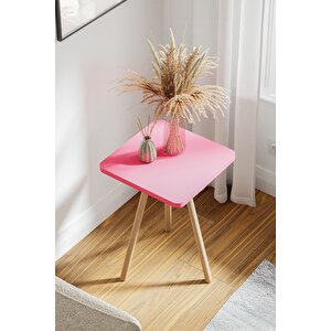 Kare Yan Sehpa Ahşap Ayaklı Tekli Zigon Sehpa Pembe