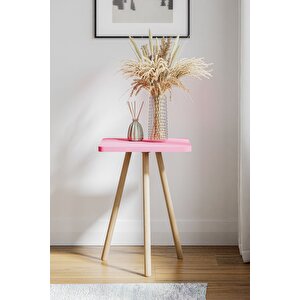 Kare Yan Sehpa Ahşap Ayaklı Tekli Zigon Sehpa Pembe