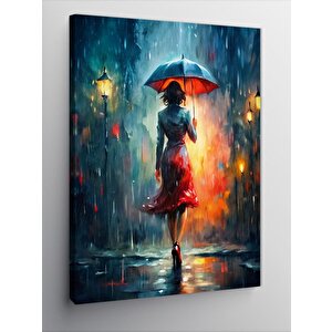 Kanvas Tablo Kırmızı Şemsiyeli Kadın 100x140 cm