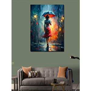 Kanvas Tablo Kırmızı Şemsiyeli Kadın 100x140 cm