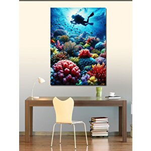 Kanvas Tablo Renkli Mercanlar Ve Dalgıç 100x140 cm