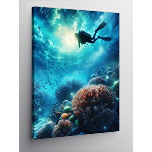 Kanvas Tablo Dalgıç Ve Mercanlar 100x140 cm