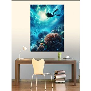 Kanvas Tablo Dalgıç Ve Mercanlar 100x140 cm