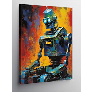 Kanvas Tablo Renkli Fon Robot 100x140 cm