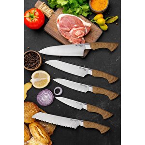 Ahşap Kaplamalı 5 Parça Bıçak Seti