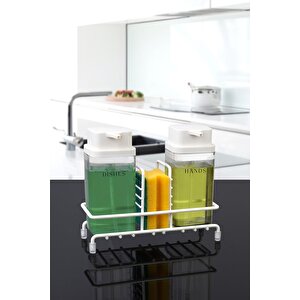 Beyaz Deluxe Kare Standlı 2'li Şeffaf Sıvı Sabunluk
