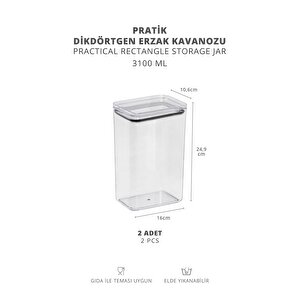 Okyanus Home Vakumlu Pratik Erzak Kavanozu Dikdörtgen 2'li Set