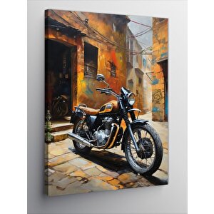 Kanvas Tablo Retro Turuncu Motosiklet 70x100 cm