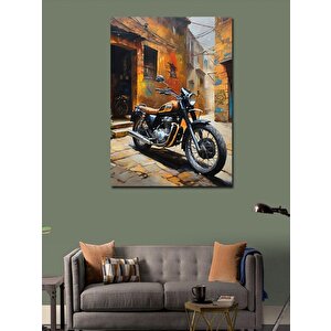Kanvas Tablo Retro Turuncu Motosiklet 70x100 cm