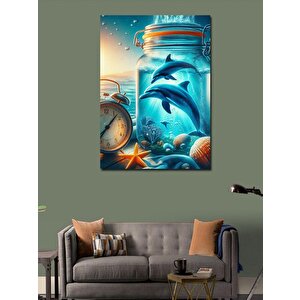Kanvas Tablo Çalar Saat Ve Kavanozdaki Yunuslar 70x100 cm