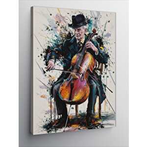 Kanvas Tablo Çello Çalan Yaşlı Amca 100x140 cm