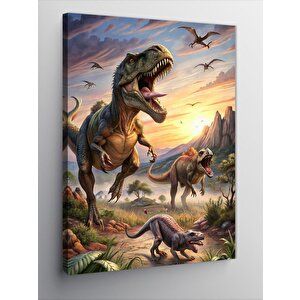 Kanvas Tablo Koşan Dinozorlar 70x100 cm