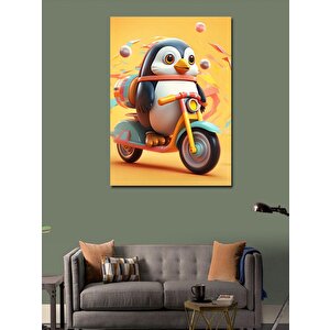 Kanvas Tablo Motosiklet Kullanan Penguen 70x100 cm