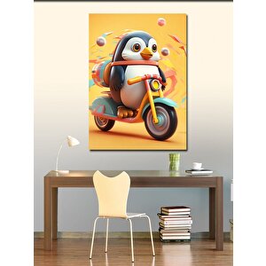 Kanvas Tablo Motosiklet Kullanan Penguen 70x100 cm