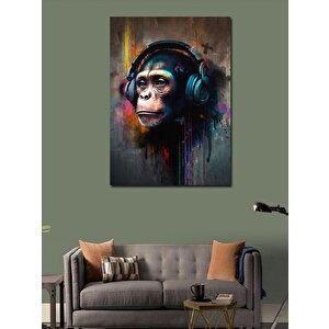 Kanvas Tablo Kulaklıkla Müzik Dinleyen Maymun 100x140 cm
