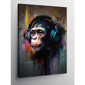 Kanvas Tablo Kulaklıkla Müzik Dinleyen Maymun 50x70 cm
