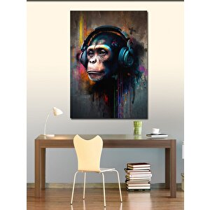 Kanvas Tablo Kulaklıkla Müzik Dinleyen Maymun 50x70 cm