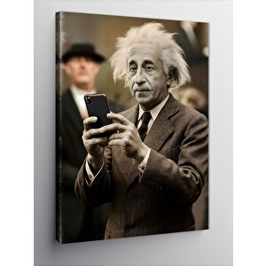 Kanvas Tablo Albert Einstein Ve Telefon 100x140 cm